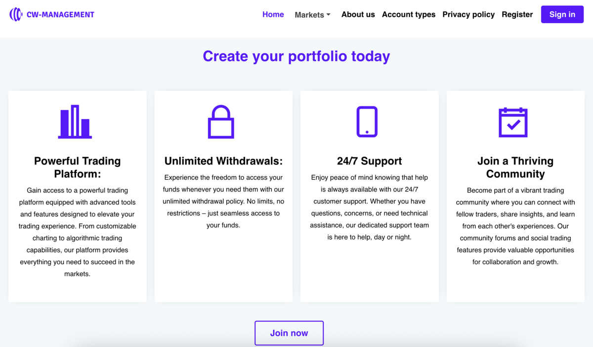 cw-management home page screenshot