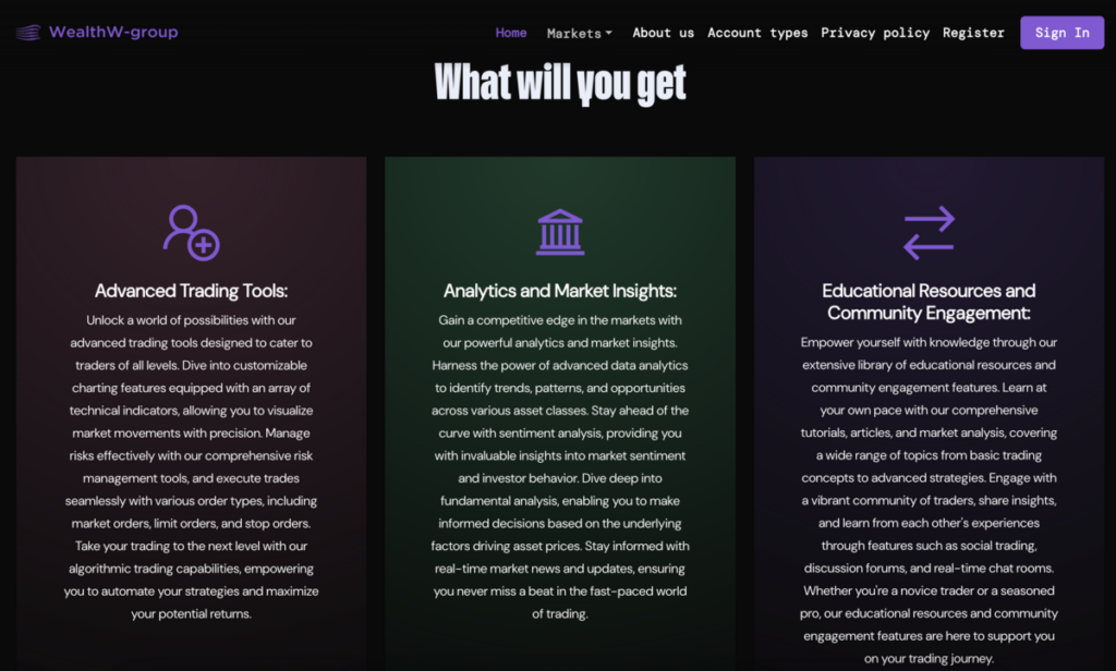 WealthW group home page screenshot