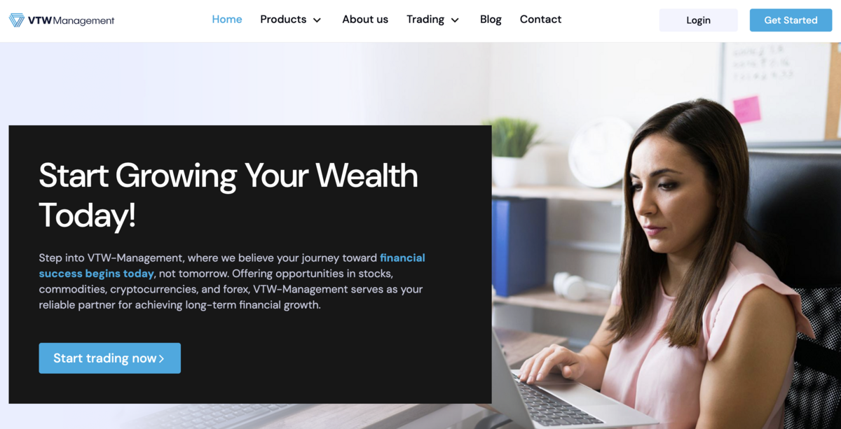 VTW - management home page screenshot