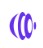 Purple abstract circular logo made of curved bands forming a spiral/sphere shape.