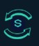 Teal circular arrows forming a loop around a stylized S in the center on a dark background